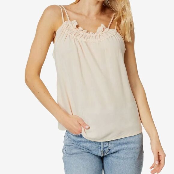 NWT Splendid Myah Tank Cream Strappy L Ruffled Scoop Neckline Flowy Viscose - Picture 2 of 7